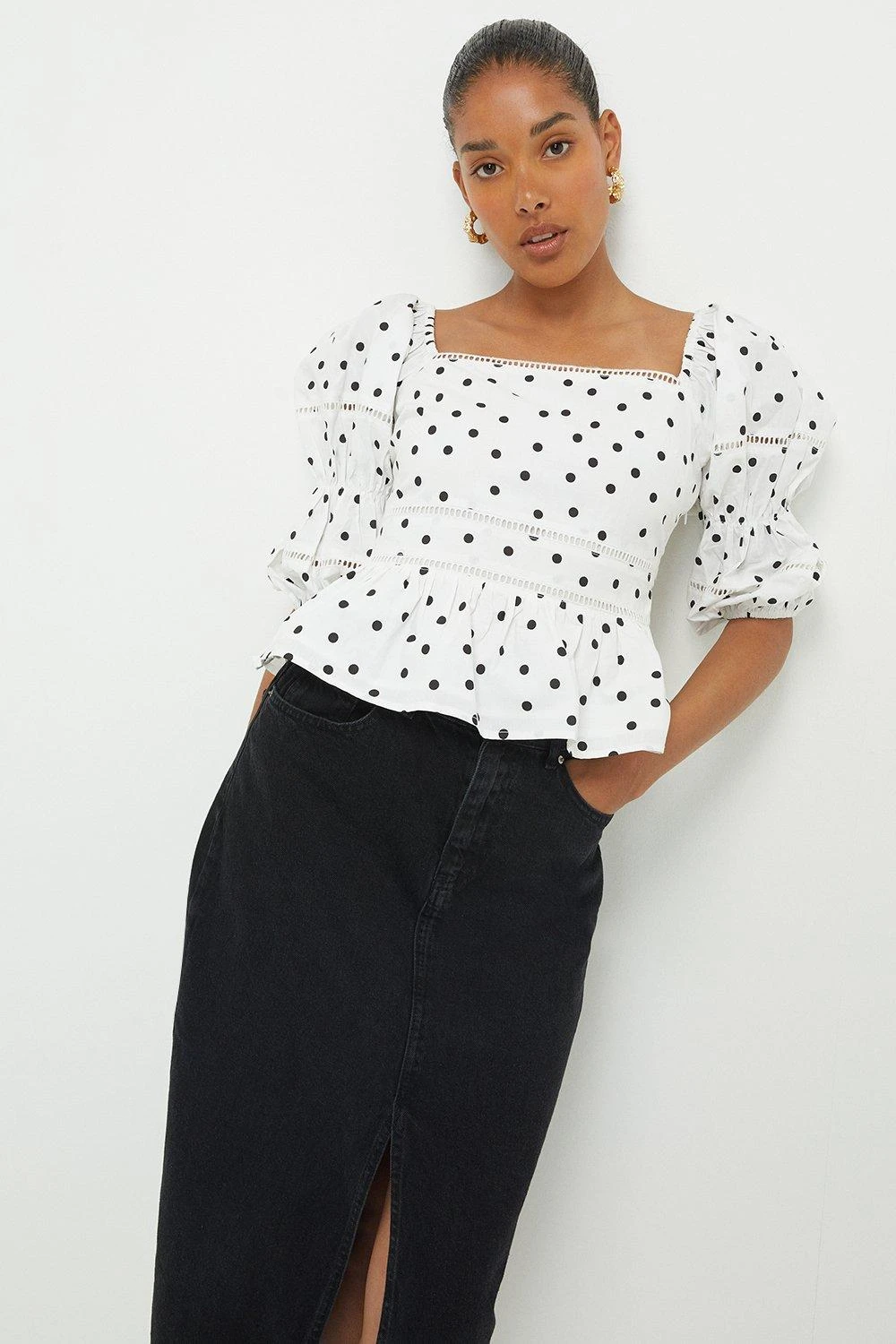 Dorothy Perkins Ivory Spot Trim Detail Puff Sleeve Top 3 Dorothy Perkins Ivory Spot Trim Detail Puff Sleeve Top