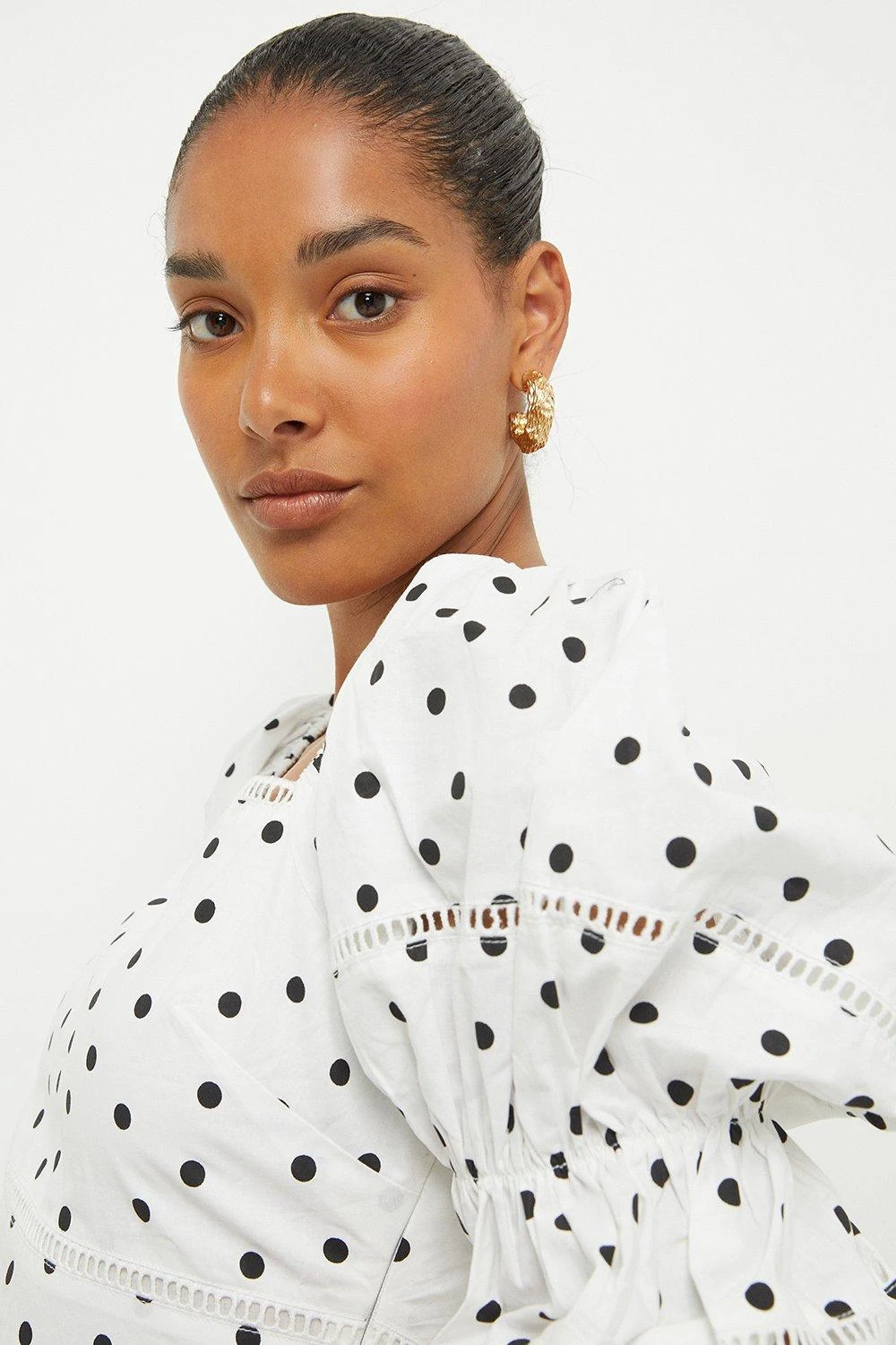 Dorothy Perkins Ivory Spot Trim Detail Puff Sleeve Top 4 Dorothy Perkins Ivory Spot Trim Detail Puff Sleeve Top - Image 2
