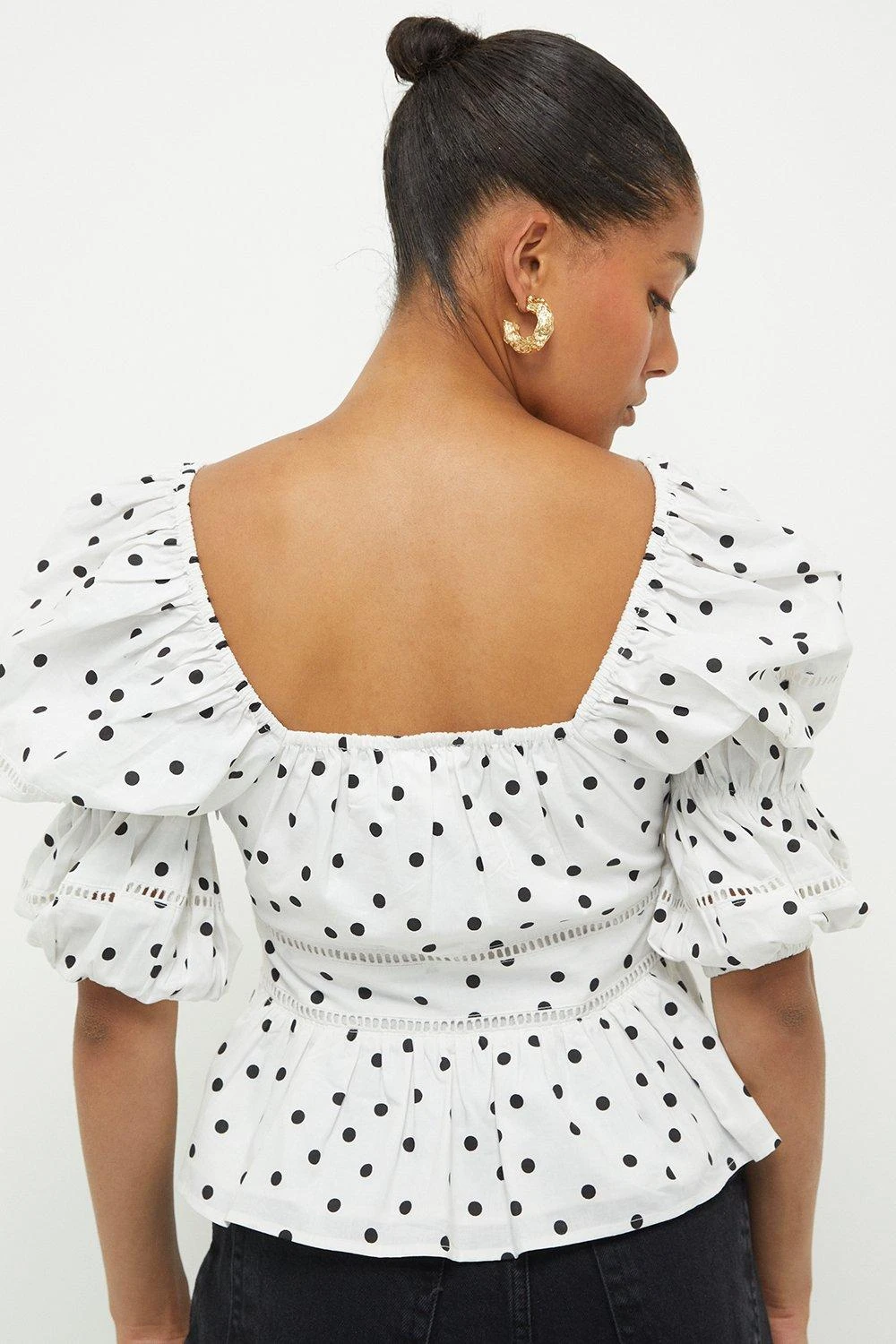Dorothy Perkins Ivory Spot Trim Detail Puff Sleeve Top 5 Dorothy Perkins Ivory Spot Trim Detail Puff Sleeve Top - Image 3