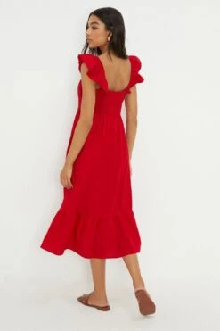 Dorothy Perkins Red Poplin Ruffle Strap Midi Dress -Perkindo Store bqq12318 red xl 2