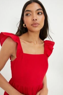 Dorothy Perkins Red Poplin Ruffle Strap Midi Dress -Perkindo Store bqq12318 red xl 3
