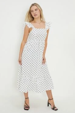 Dorothy Perkins Petite White Ruffle Strap Midi