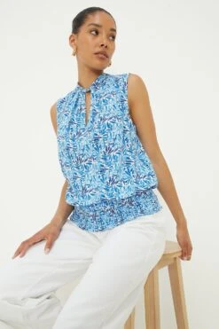 Dorothy Perkins Blue Floral Shirred Hem Halter Blouse