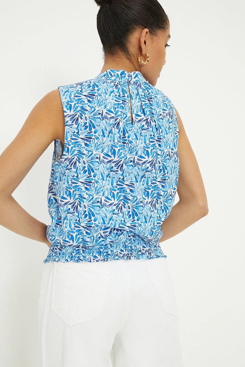 Dorothy Perkins Blue Floral Shirred Hem Halter Blouse 5 Dorothy Perkins Blue Floral Shirred Hem Halter Blouse - Image 3
