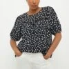 Dorothy Perkins Mono Print Frill Yoke Blouse -Perkindo Store bqq12389 mono xl