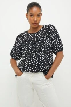 Dorothy Perkins Mono Print Frill Yoke Blouse