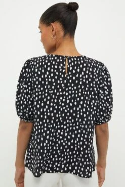 Dorothy Perkins Mono Print Frill Yoke Blouse -Perkindo Store bqq12389 mono xl 2