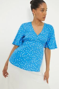 Dorothy Perkins Blue Ditsy Button Front Tea Blouse