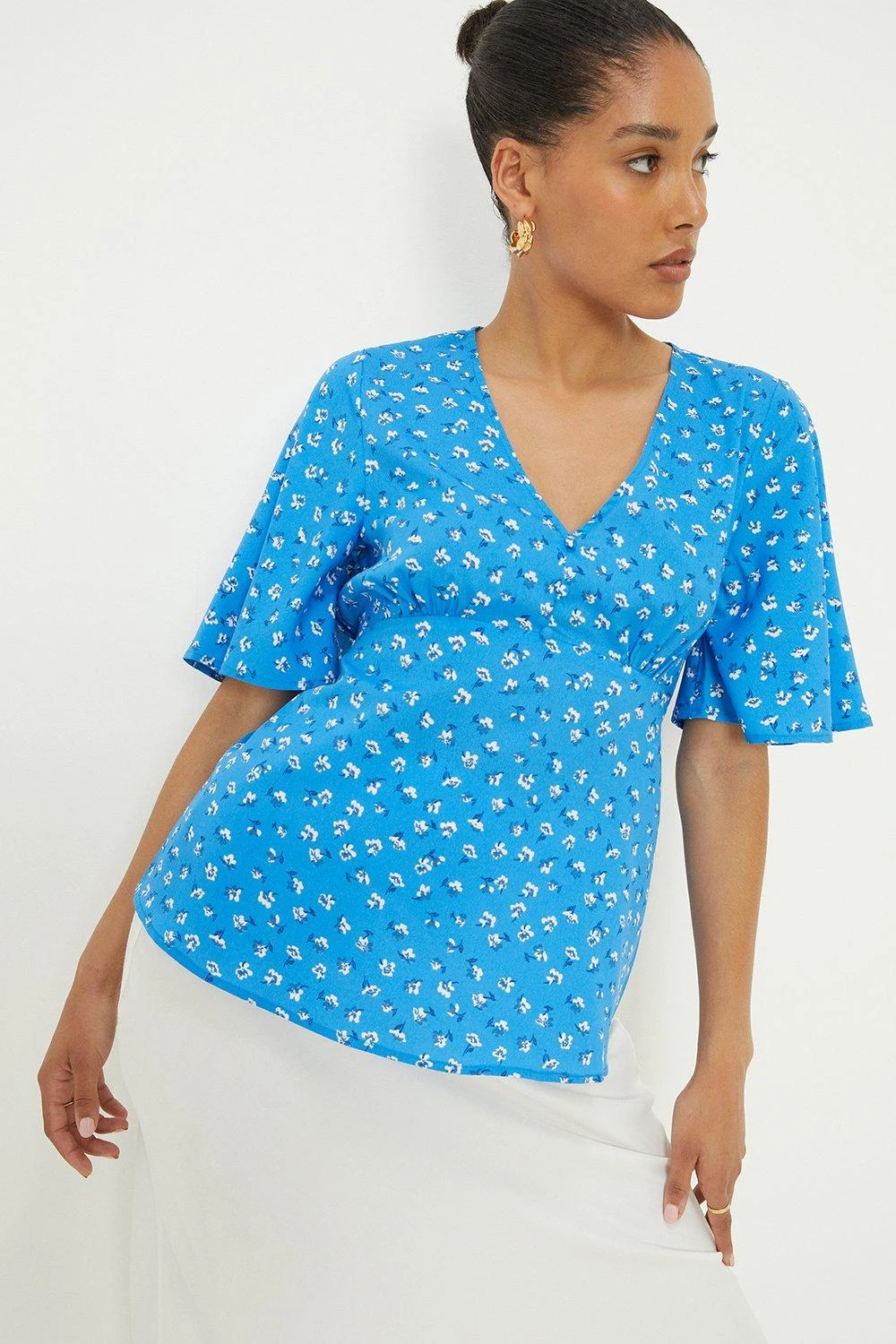 Dorothy Perkins Blue Ditsy Button Front Tea Blouse 3 Dorothy Perkins Blue Ditsy Button Front Tea Blouse