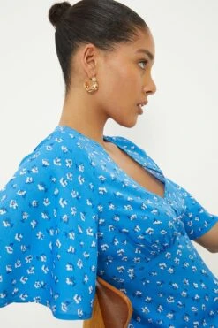 Dorothy Perkins Blue Ditsy Button Front Tea Blouse 8 Dorothy Perkins Blue Ditsy Button Front Tea Blouse -Perkindo Store bqq12390 blue xl 2