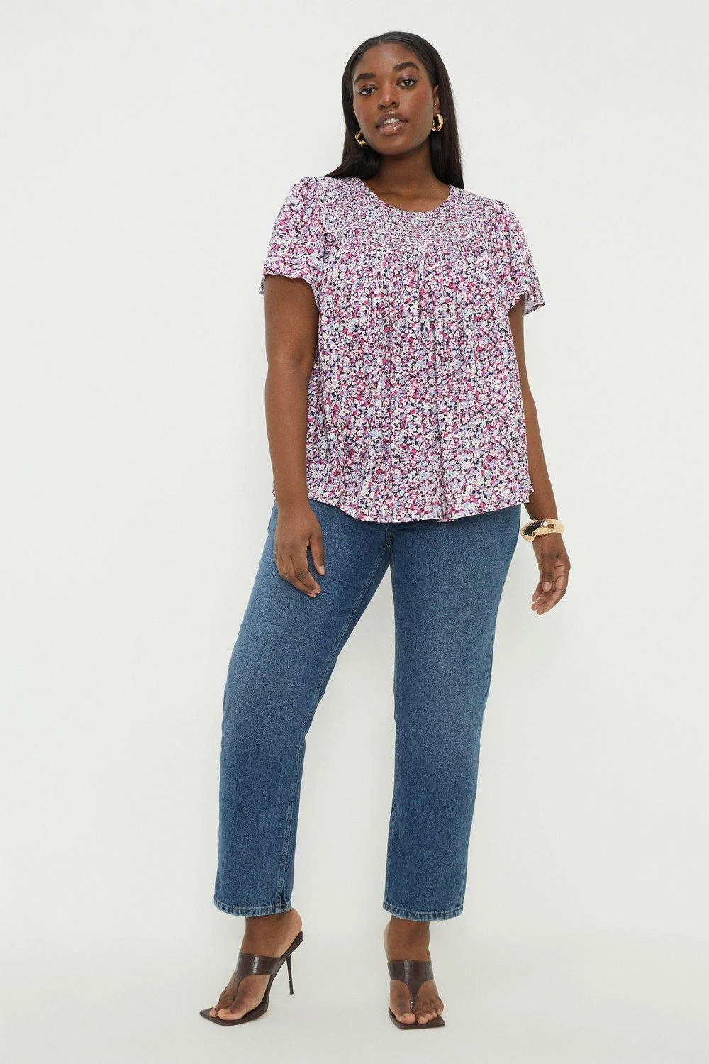 Dorothy Perkins Curve Pink Floral Shirred Yoke Blouse 5 Dorothy Perkins Curve Pink Floral Shirred Yoke Blouse - Image 3