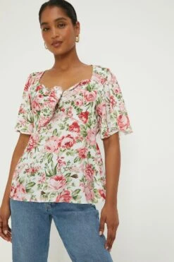 Dorothy Perkins Rose Printed Tie Front Blouse