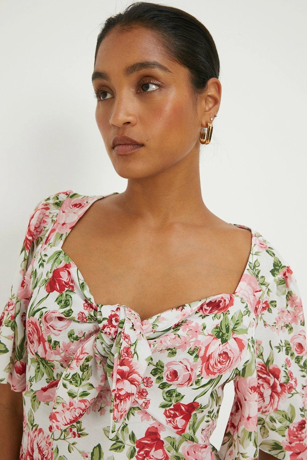 Dorothy Perkins Rose Printed Tie Front Blouse 4 Dorothy Perkins Rose Printed Tie Front Blouse - Image 2