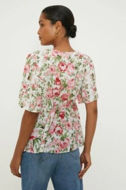 Dorothy Perkins Rose Printed Tie Front Blouse 7 Dorothy Perkins Rose Printed Tie Front Blouse -Perkindo Store bqq12415 ivory xl 2