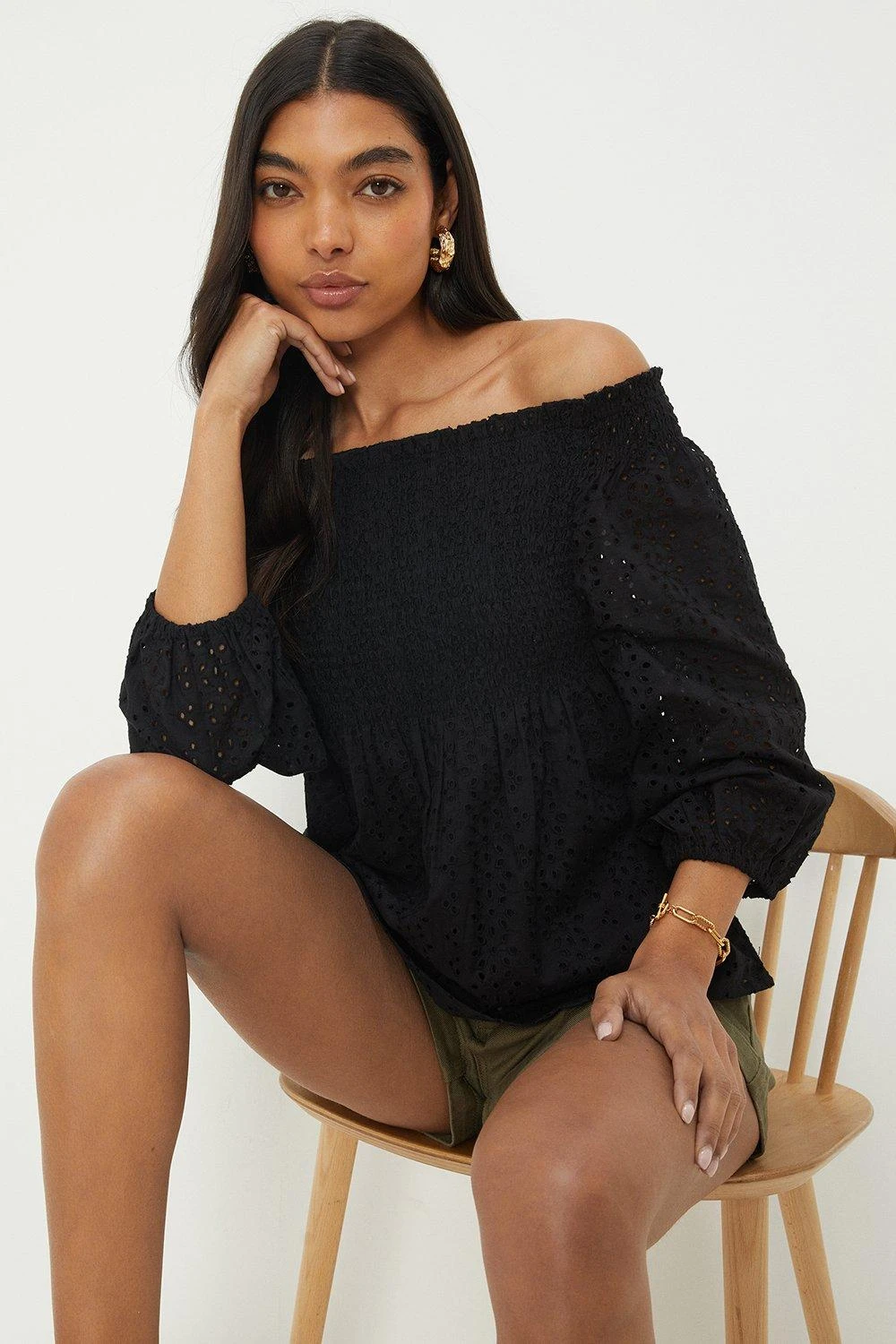 Dorothy Perkins Broderie Shirred Bardot Top 3 Dorothy Perkins Broderie Shirred Bardot Top