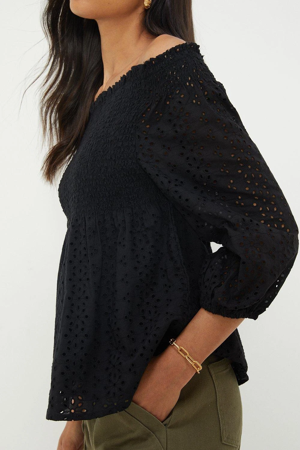 Dorothy Perkins Broderie Shirred Bardot Top 4 Dorothy Perkins Broderie Shirred Bardot Top - Image 2