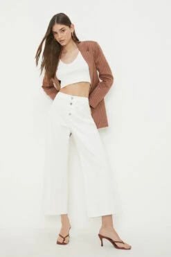 Dorothy Perkins Wide Leg Button Crop Jeans