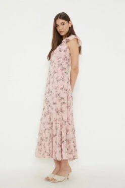 Dorothy Perkins Floral Print Chiffon Ruffle Sleeve Midi Dress