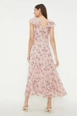 Dorothy Perkins Floral Print Chiffon Ruffle Sleeve Midi Dress 8 Dorothy Perkins Floral Print Chiffon Ruffle Sleeve Midi Dress -Perkindo Store bqq12453 pink xl 2