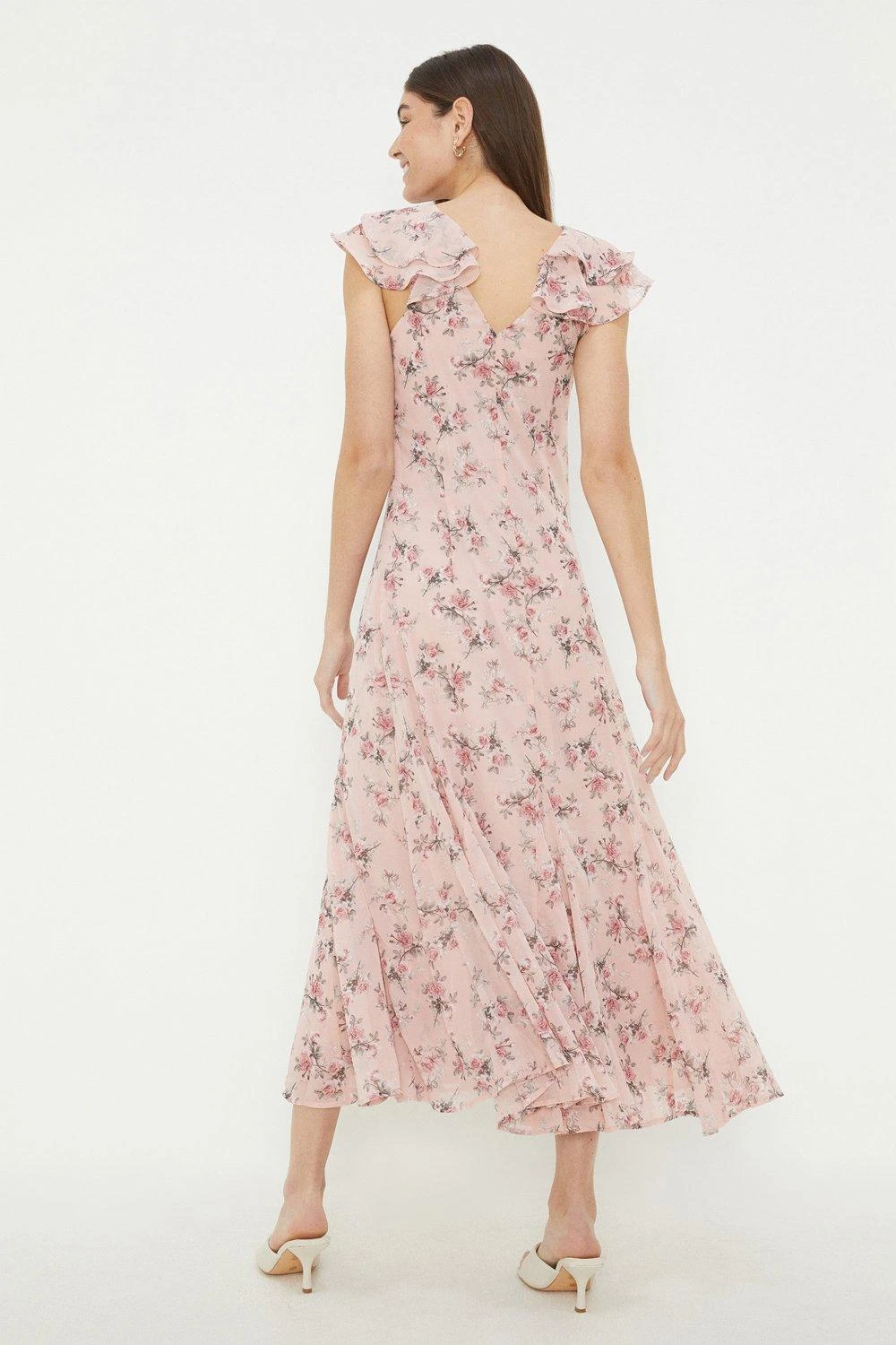 Dorothy Perkins Floral Print Chiffon Ruffle Sleeve Midi Dress 5 Dorothy Perkins Floral Print Chiffon Ruffle Sleeve Midi Dress - Image 3