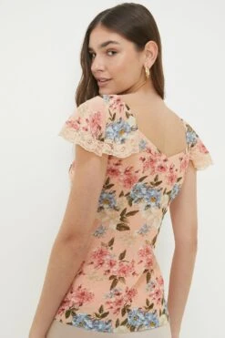 Dorothy Perkins Textured Floral Ruffle Sleeve Top -Perkindo Store bqq12455 blush xl 2