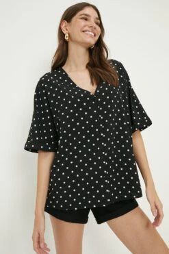 Dorothy Perkins Tall Spot Turn Back Cuff V Neck Blouse 7 Dorothy Perkins Tall Spot Turn Back Cuff V Neck Blouse -Perkindo Store bqq12458 mono xl 1