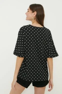 Dorothy Perkins Tall Spot Turn Back Cuff V Neck Blouse 8 Dorothy Perkins Tall Spot Turn Back Cuff V Neck Blouse -Perkindo Store bqq12458 mono xl 2