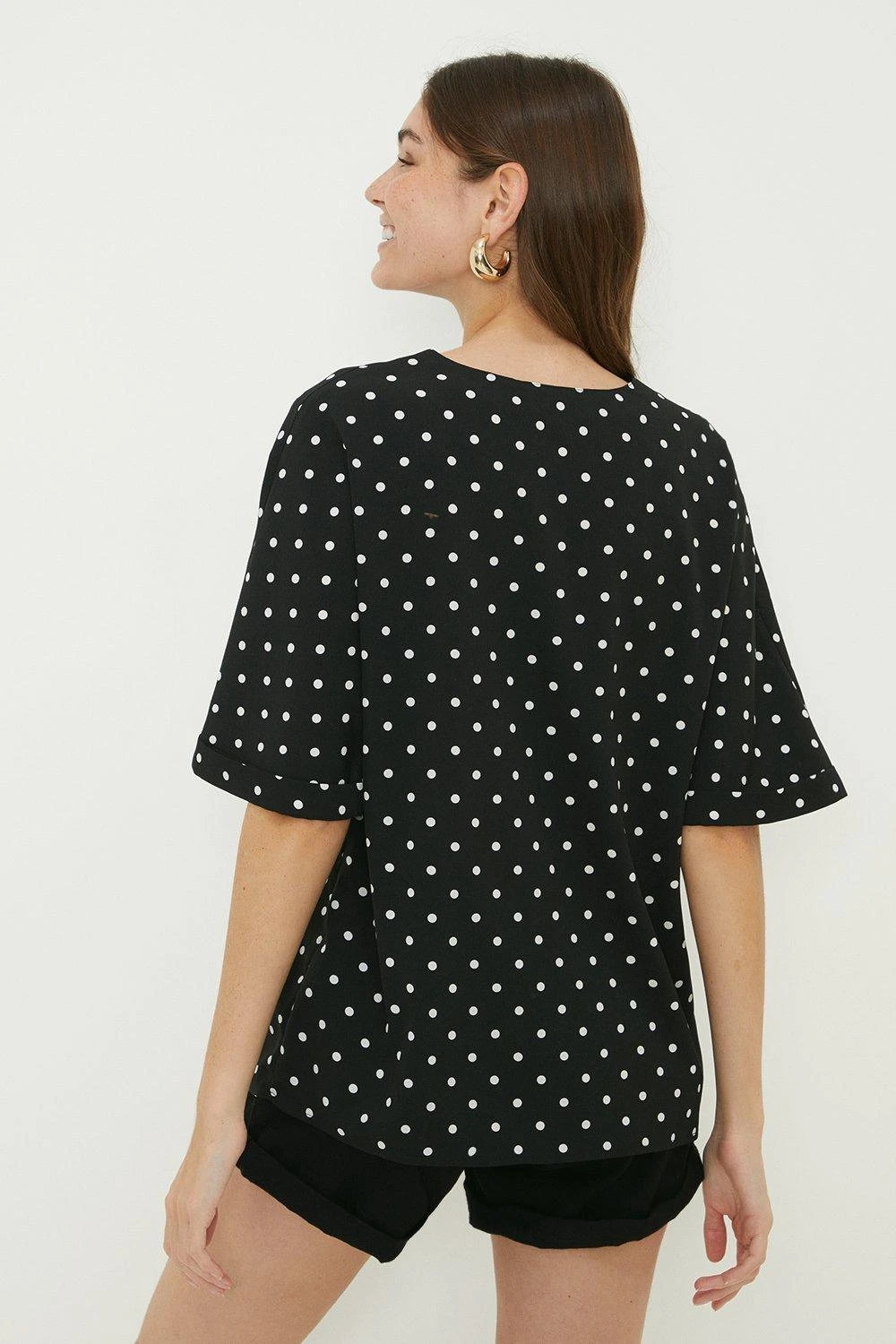 Dorothy Perkins Tall Spot Turn Back Cuff V Neck Blouse 5 Dorothy Perkins Tall Spot Turn Back Cuff V Neck Blouse - Image 3