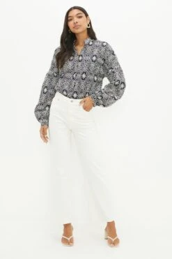 Dorothy Perkins Navy Embroidered Button Through Blouse