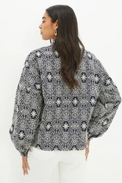 Dorothy Perkins Navy Embroidered Button Through Blouse 8 Dorothy Perkins Navy Embroidered Button Through Blouse -Perkindo Store bqq12460 navy xl 2