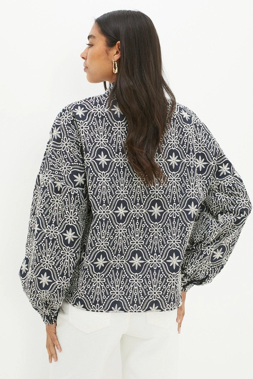 Dorothy Perkins Navy Embroidered Button Through Blouse 5 Dorothy Perkins Navy Embroidered Button Through Blouse - Image 3