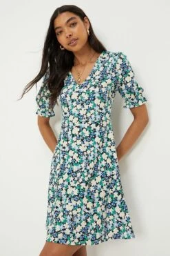 Dorothy Perkins Floral Short Sleeve V Neck Mini Dress