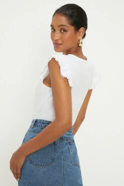 Dorothy Perkins White Ruffle Trim High Neck Top -Perkindo Store bqq12515 white xl 2