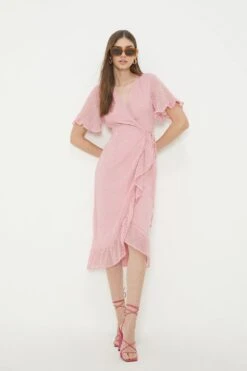 Dorothy Perkins Dobby Chiffon Ruffle Wrap Midi Dress