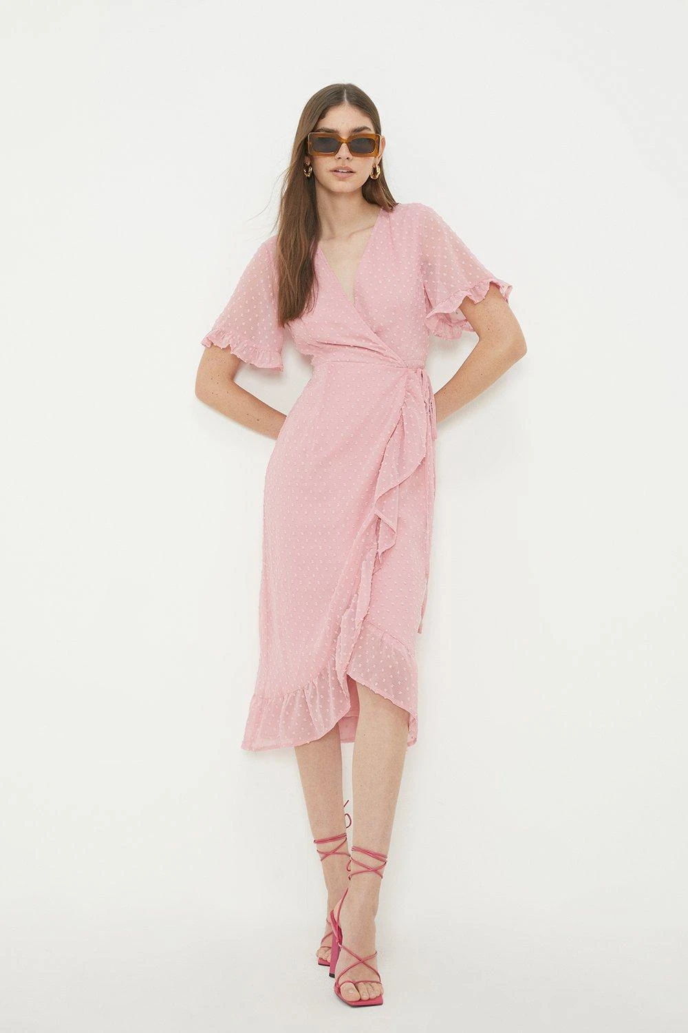 Dorothy Perkins Dobby Chiffon Ruffle Wrap Midi Dress 3 Dorothy Perkins Dobby Chiffon Ruffle Wrap Midi Dress