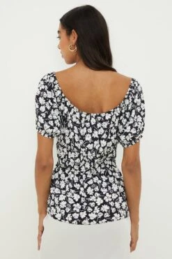 Dorothy Perkins Mono Floral Bardot Top -Perkindo Store bqq12543 mono xl 2