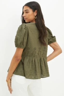 Dorothy Perkins Khaki Broderie Peplum Blouse 8 Dorothy Perkins Khaki Broderie Peplum Blouse -Perkindo Store bqq12576 khaki xl 2