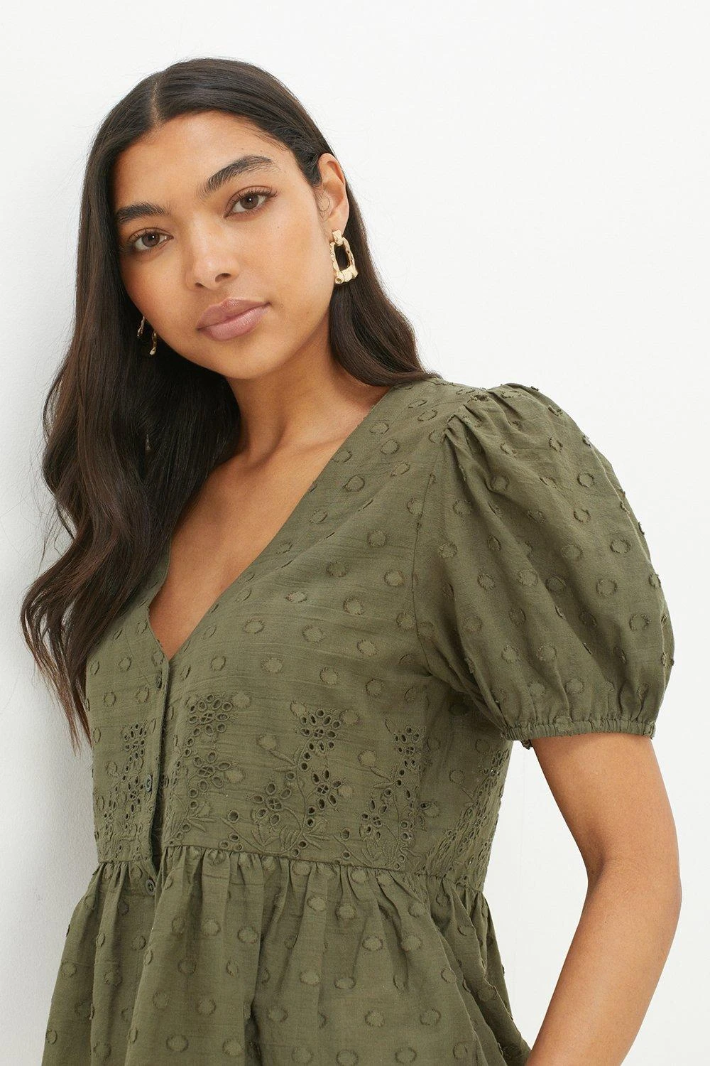 Dorothy Perkins Khaki Broderie Peplum Blouse 6 Dorothy Perkins Khaki Broderie Peplum Blouse - Image 4