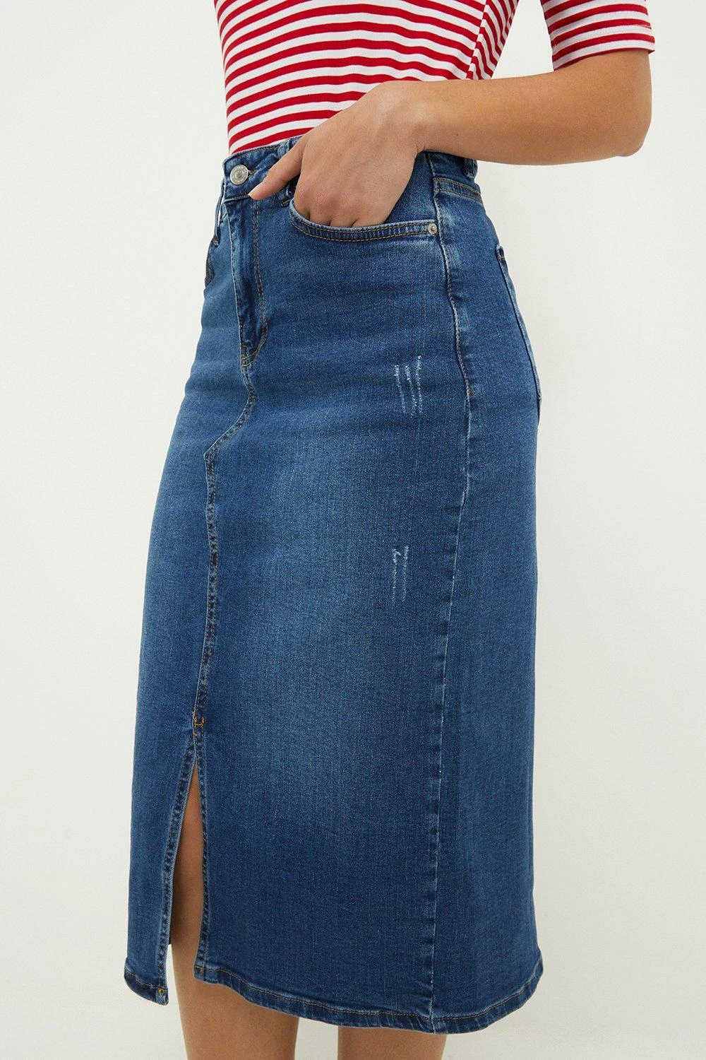 Dorothy Perkins Split Front Midi Denim Skirt 4 Dorothy Perkins Split Front Midi Denim Skirt - Image 2