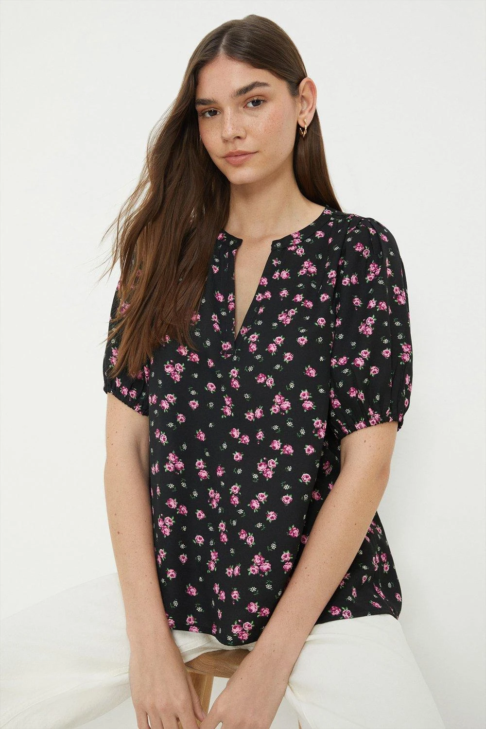 Dorothy Perkins Pink Floral Puff Sleeve Overhead Shirt 3 Dorothy Perkins Pink Floral Puff Sleeve Overhead Shirt