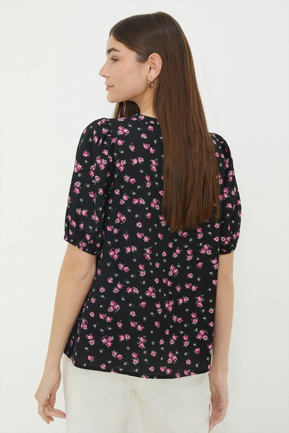 Dorothy Perkins Pink Floral Puff Sleeve Overhead Shirt 5 Dorothy Perkins Pink Floral Puff Sleeve Overhead Shirt - Image 3