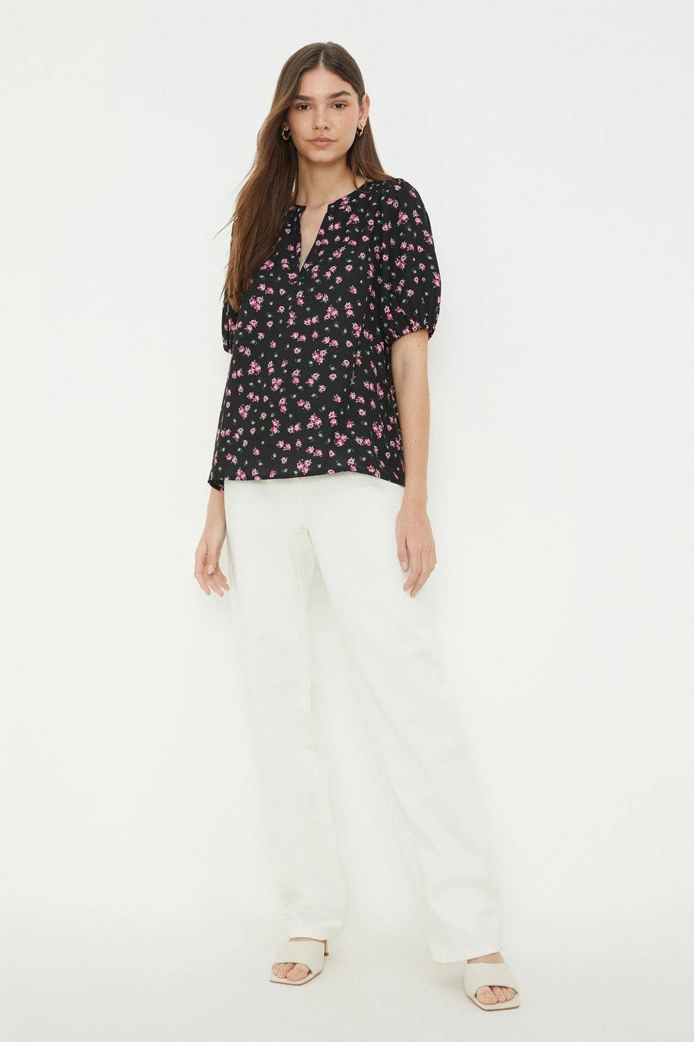Dorothy Perkins Pink Floral Puff Sleeve Overhead Shirt 6 Dorothy Perkins Pink Floral Puff Sleeve Overhead Shirt - Image 4