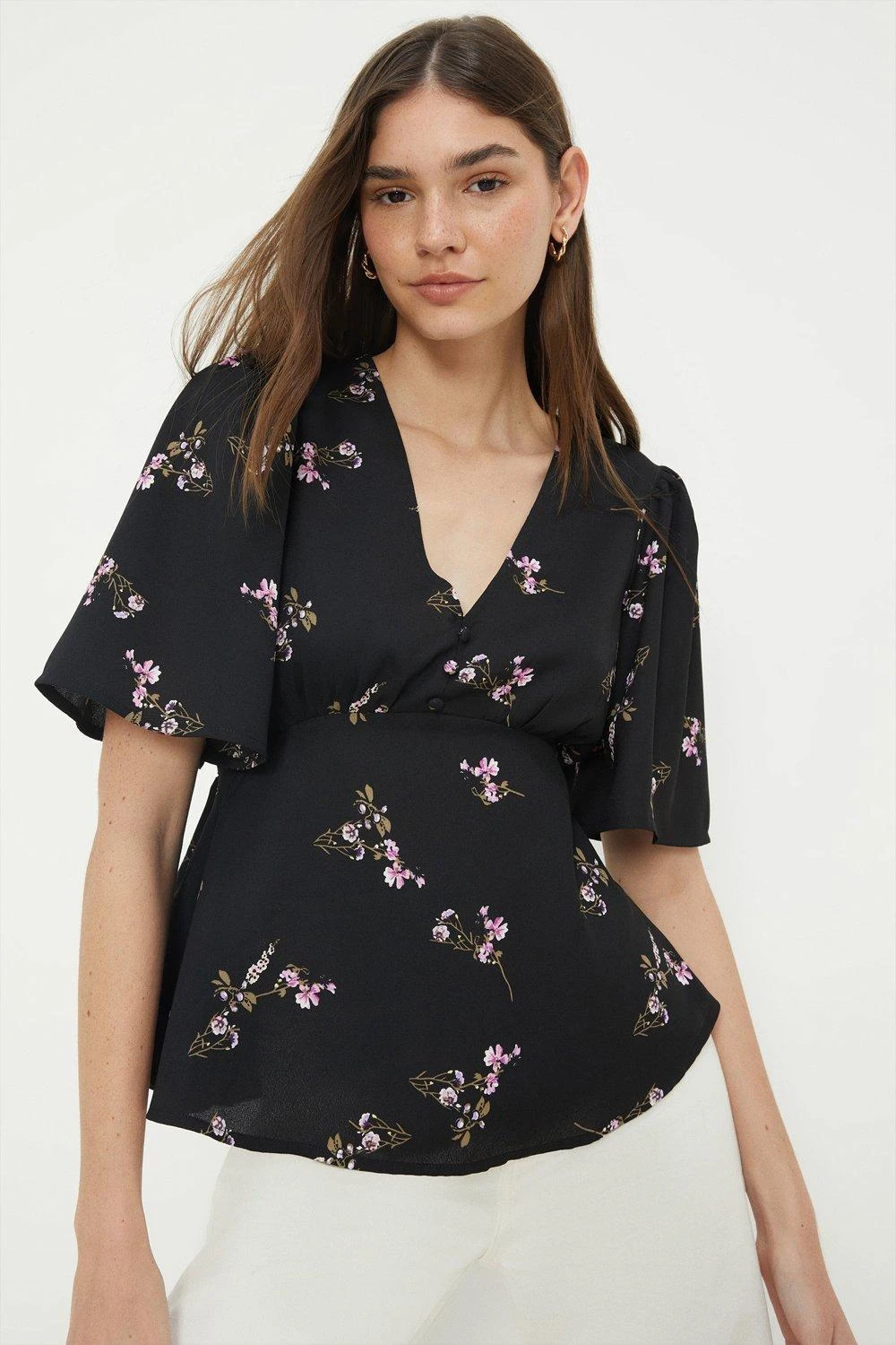 Dorothy Perkins Black Floral Button Front Tea Blouse 3 Dorothy Perkins Black Floral Button Front Tea Blouse