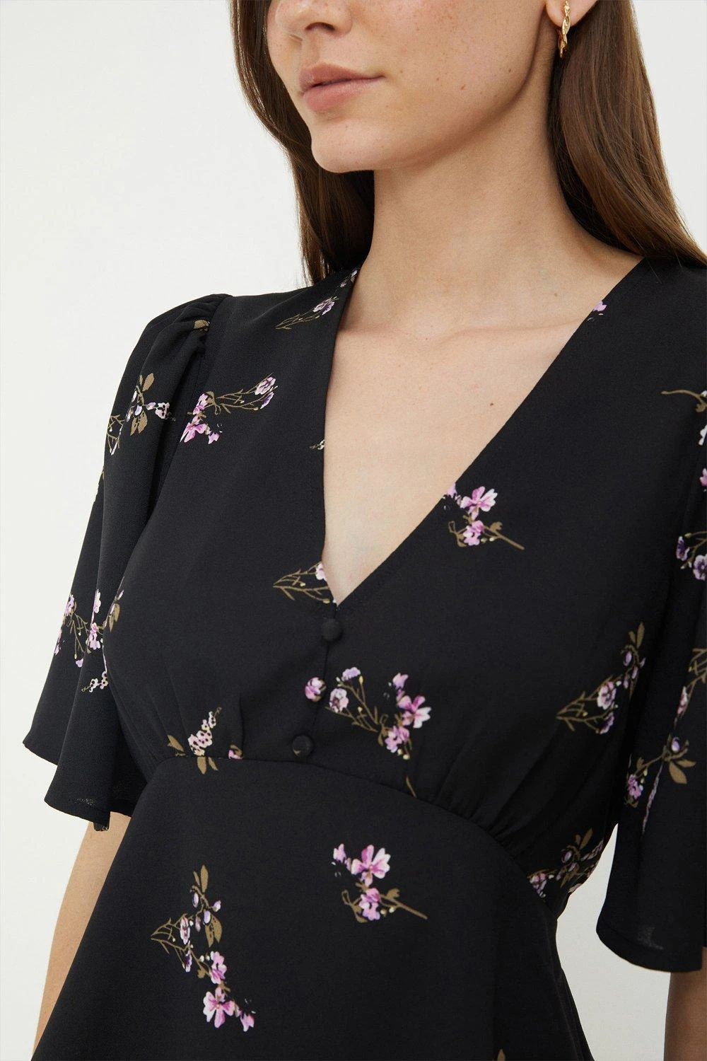 Dorothy Perkins Black Floral Button Front Tea Blouse 4 Dorothy Perkins Black Floral Button Front Tea Blouse - Image 2