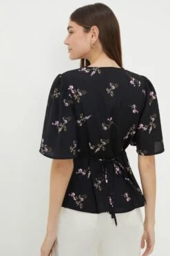 Dorothy Perkins Black Floral Button Front Tea Blouse 8 Dorothy Perkins Black Floral Button Front Tea Blouse -Perkindo Store bqq12741 black xl 2