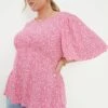 Dorothy Perkins Curve Pink Floral Crinkle Angel Sleeve Blouse 1 Dorothy Perkins Curve Pink Floral Crinkle Angel Sleeve Blouse -Perkindo Store bqq12743 pink xl