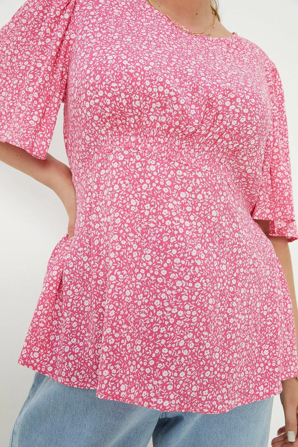 Dorothy Perkins Curve Pink Floral Crinkle Angel Sleeve Blouse 5 Dorothy Perkins Curve Pink Floral Crinkle Angel Sleeve Blouse - Image 3