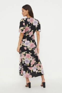Dorothy Perkins Petite Floral Print Ruffle Angel Sleeve Wrap Midi Dress 8 Dorothy Perkins Petite Floral Print Ruffle Angel Sleeve Wrap Midi Dress -Perkindo Store bqq12746 black xl 2