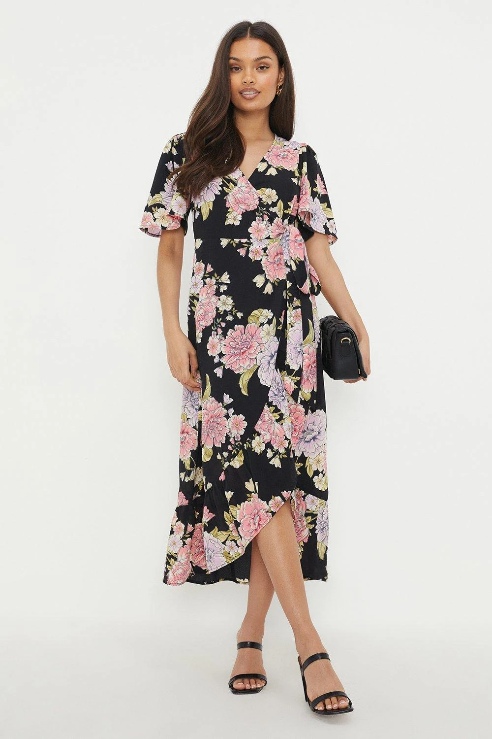 Dorothy Perkins Petite Floral Print Ruffle Angel Sleeve Wrap Midi Dress 6 Dorothy Perkins Petite Floral Print Ruffle Angel Sleeve Wrap Midi Dress - Image 4