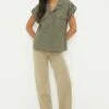 Dorothy Perkins Khaki Short Sleeve Shirt With Pockets -Perkindo Store bqq12751 khaki xl